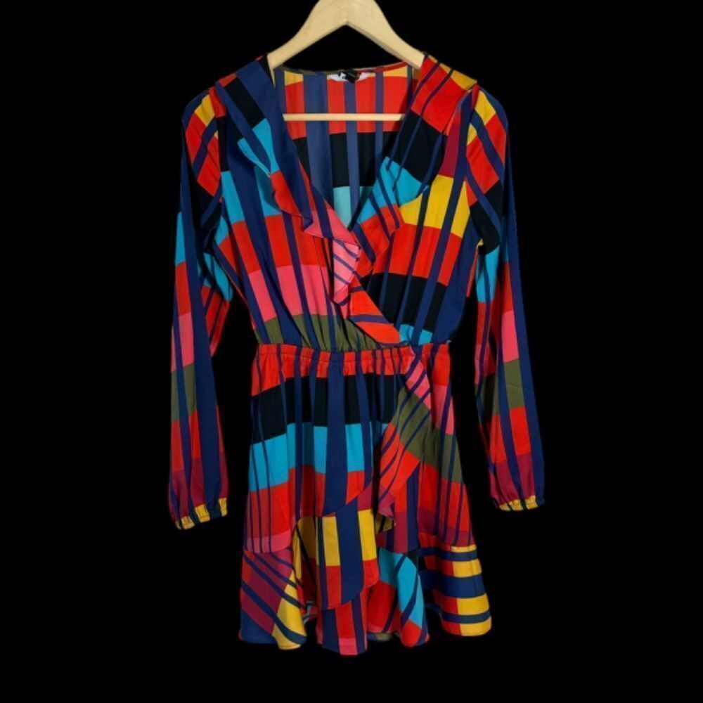 Express Color Block Ruffle Neckline Mini Dress Sz… - image 2